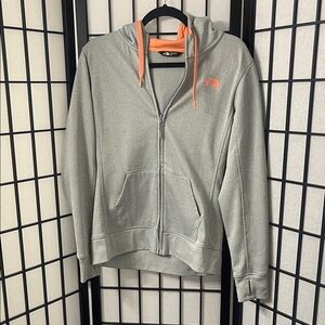 The North Face Heather Gray Hoodie with Bright Orange Details